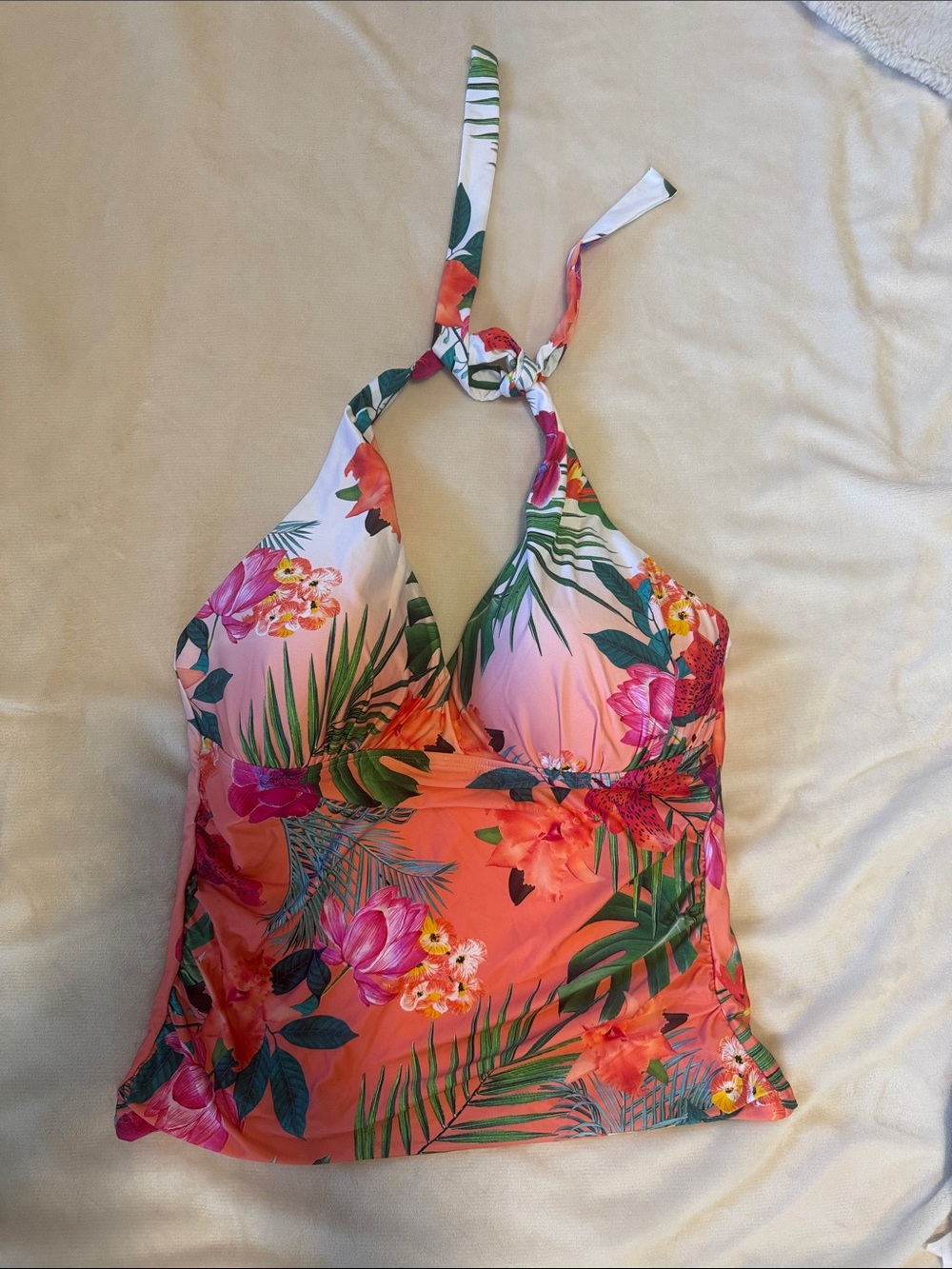 La Blanca Tropical Halter Tankini Top - Coral, Pink & Green
